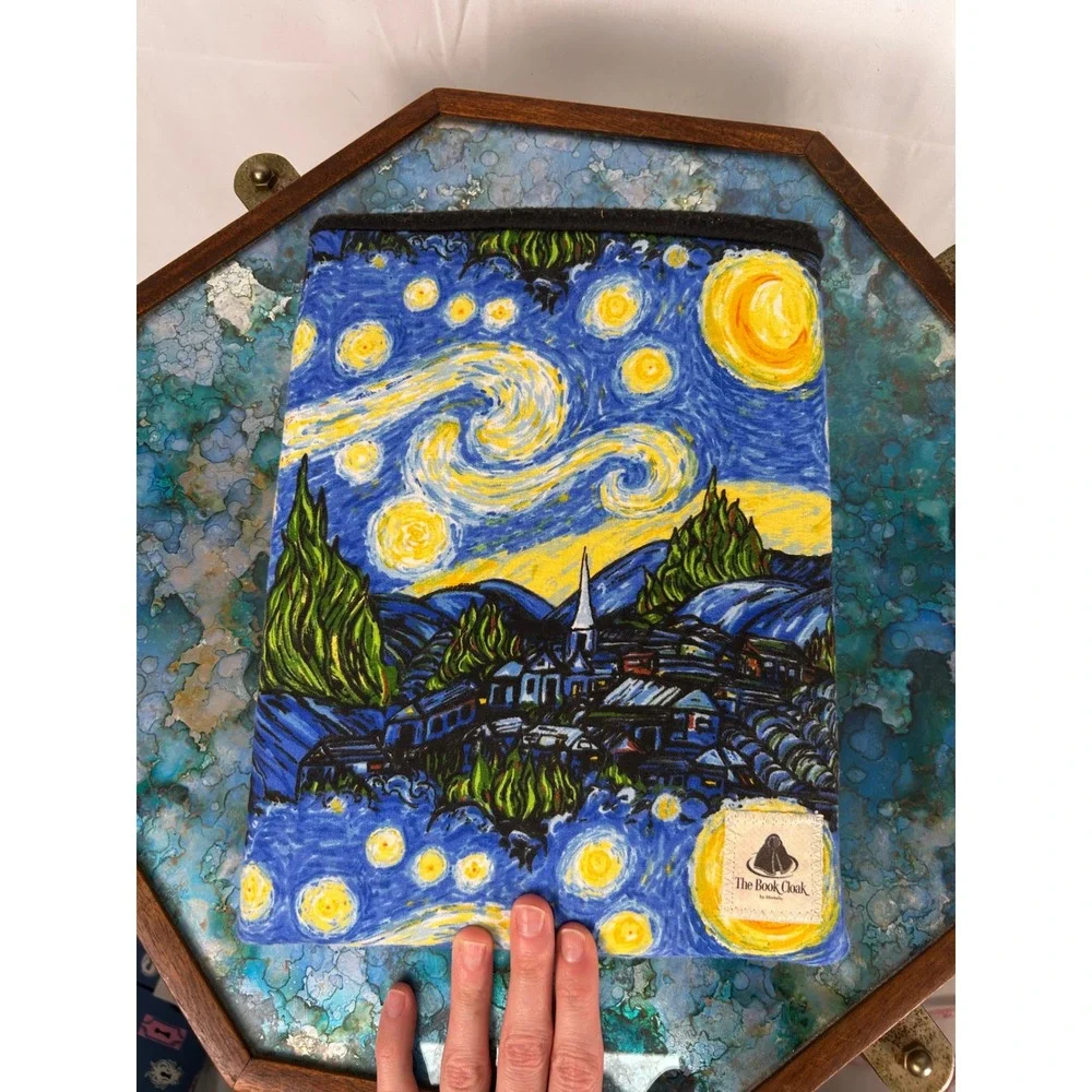 The Book Cloak Padded Book Covers – Starry Night Art + Key Pattern Reversible